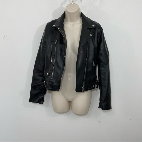 Zara faux leather vegan moto motorcycle jacket black size small zippers - Picture 2 of 8